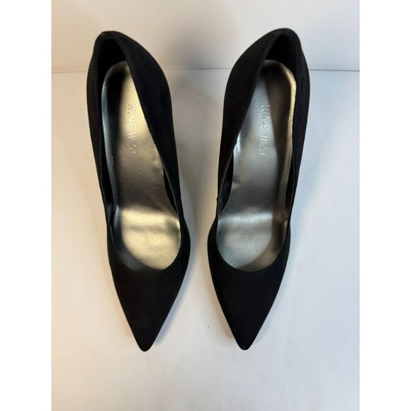 Nine West Paulee Pumps Women Size 8.5M Black Leathe Croc Pointed Toe Block Heel - Picture 3 of 13